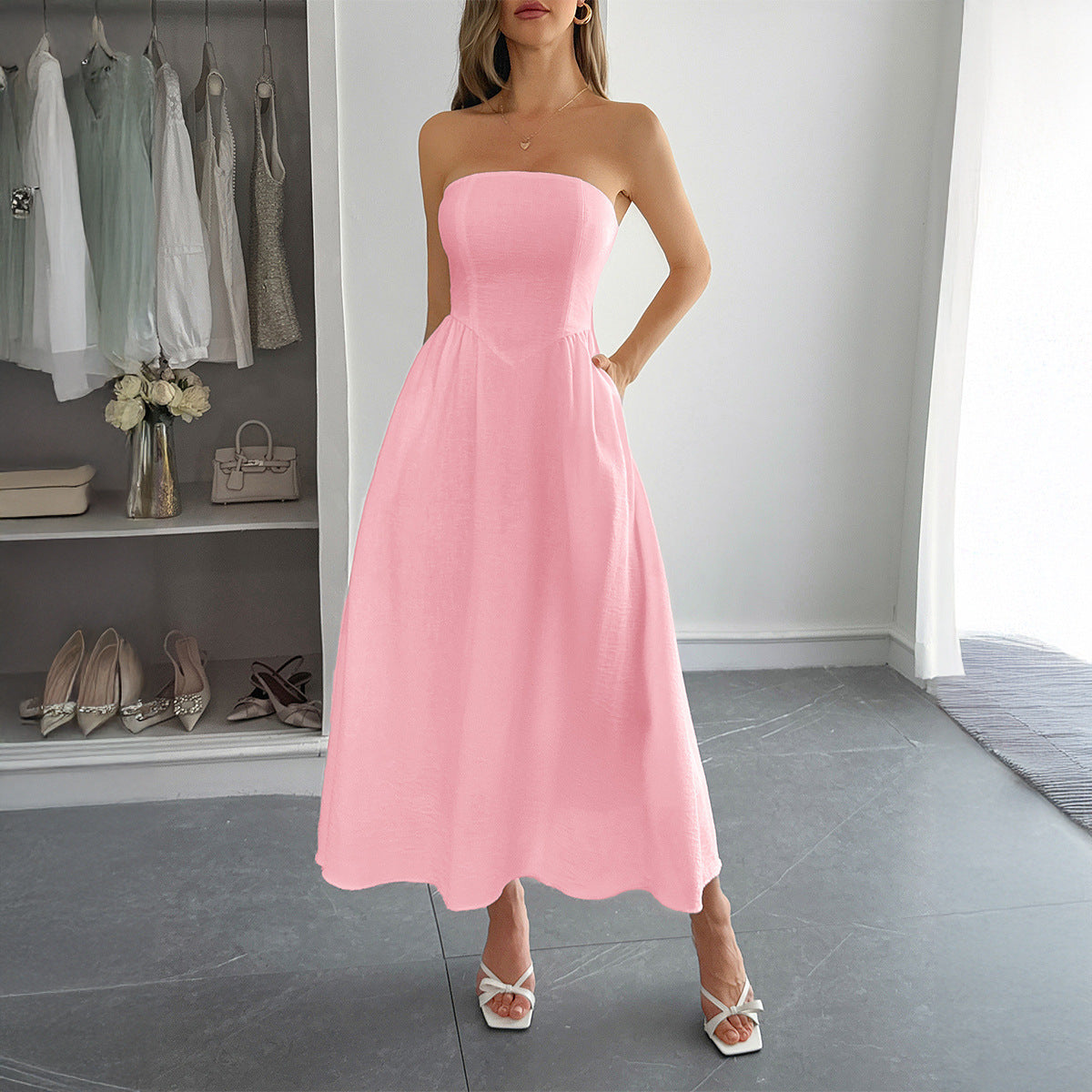 High Waist Tube Top Dress - Elegant Strapless Mini