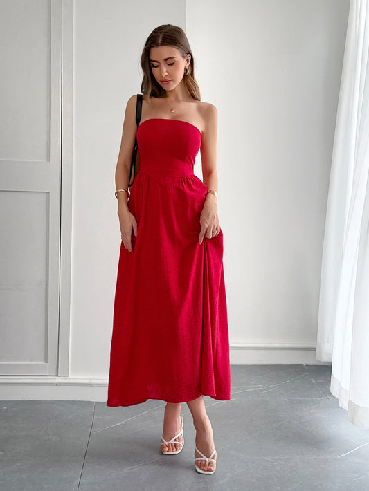High Waist Tube Top Dress - Elegant Strapless Mini