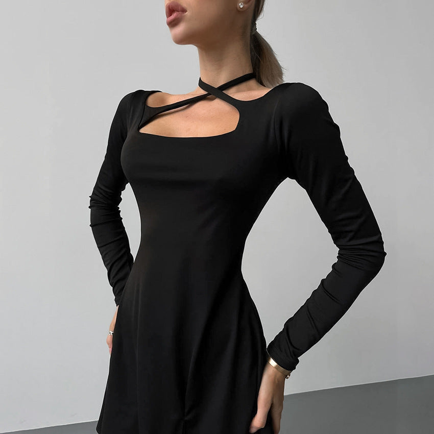Lace-up Black Dress - Dari Dress