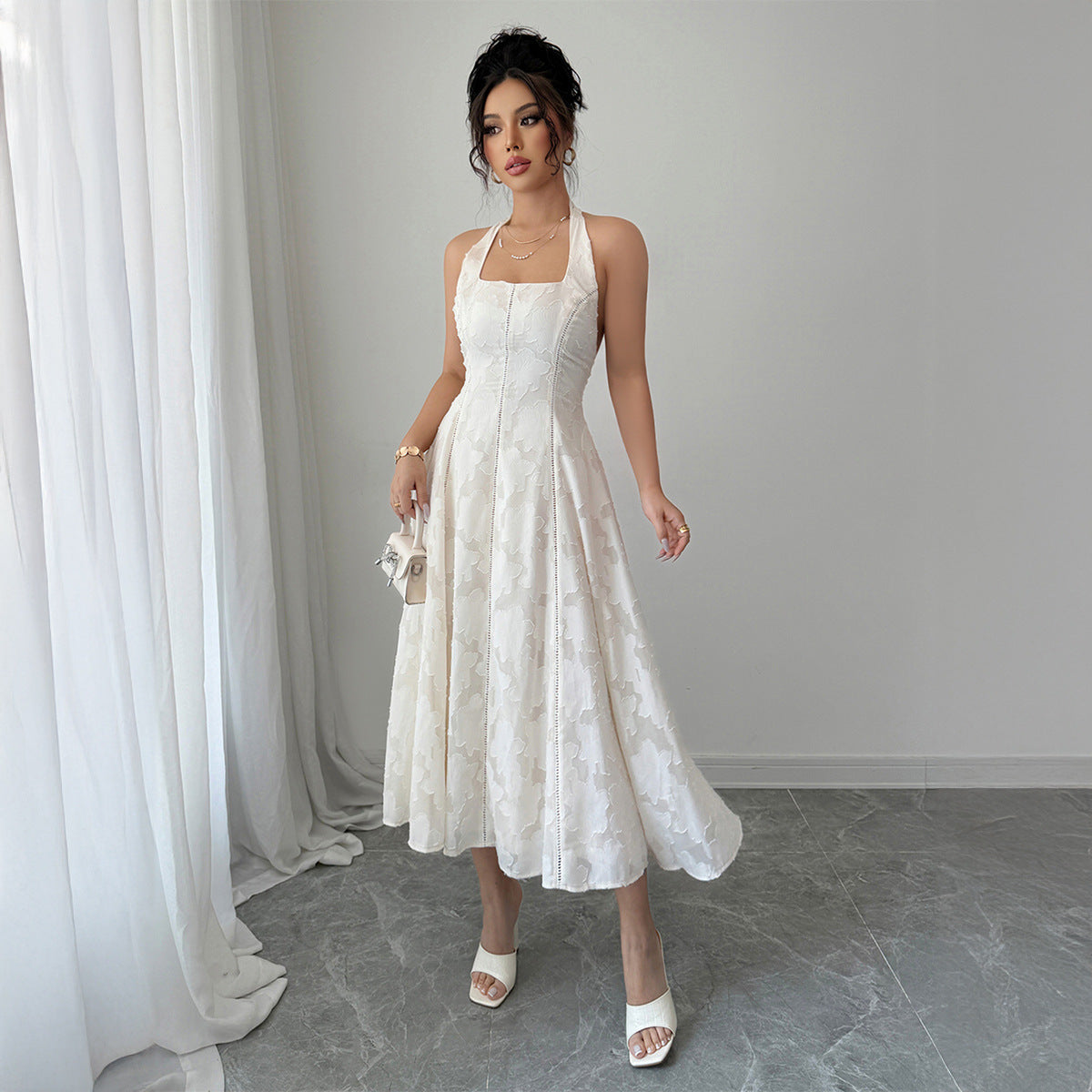 White Crochet Halter Maxi Dress - Beach Vacation Resort Wear