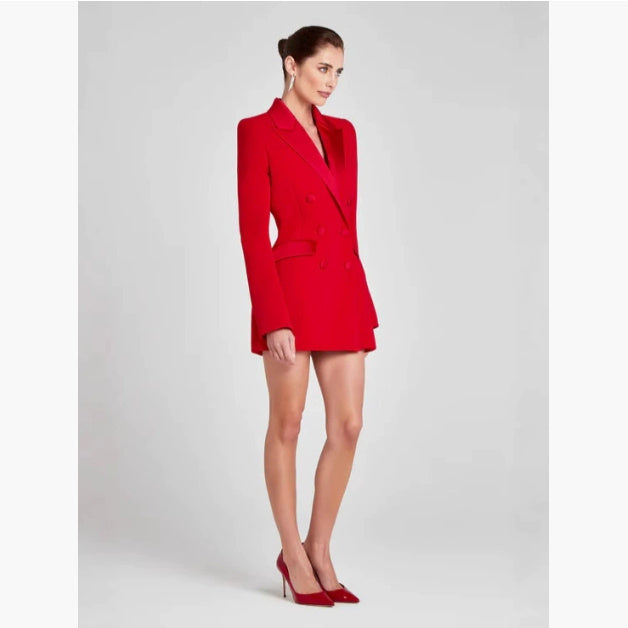 Luxury White Satin Blazer Dress - Premium Evening Coat Dress