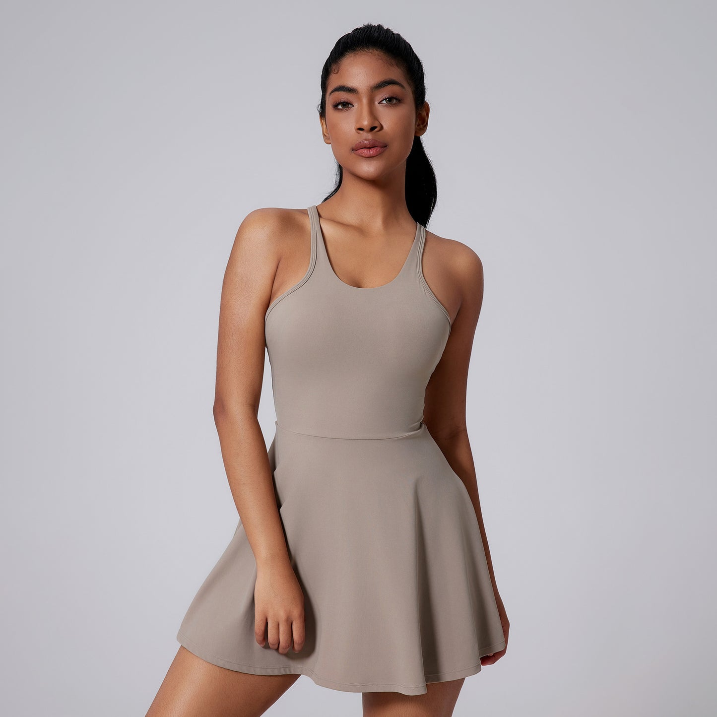 V-Back Yoga Dress with Built-in Shorts