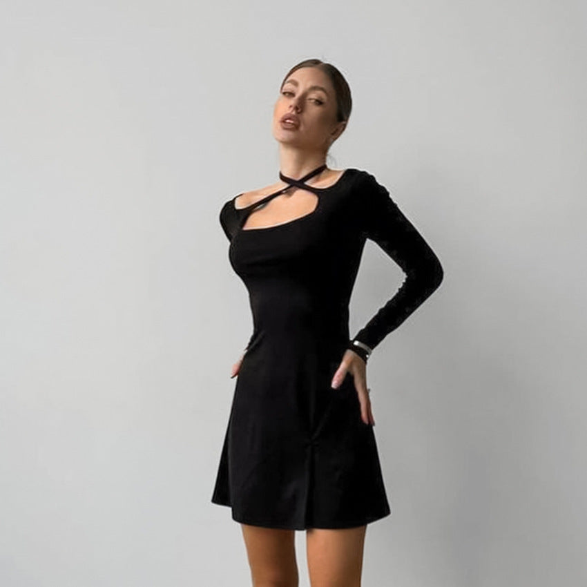 Lace-up Black Dress - Dari Dress