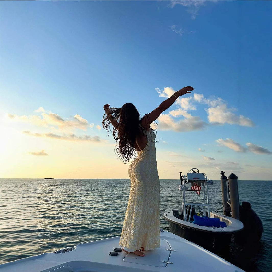 V-Neck Backless Lace Dress