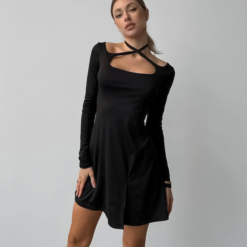 Lace-up Black Dress - Dari Dress