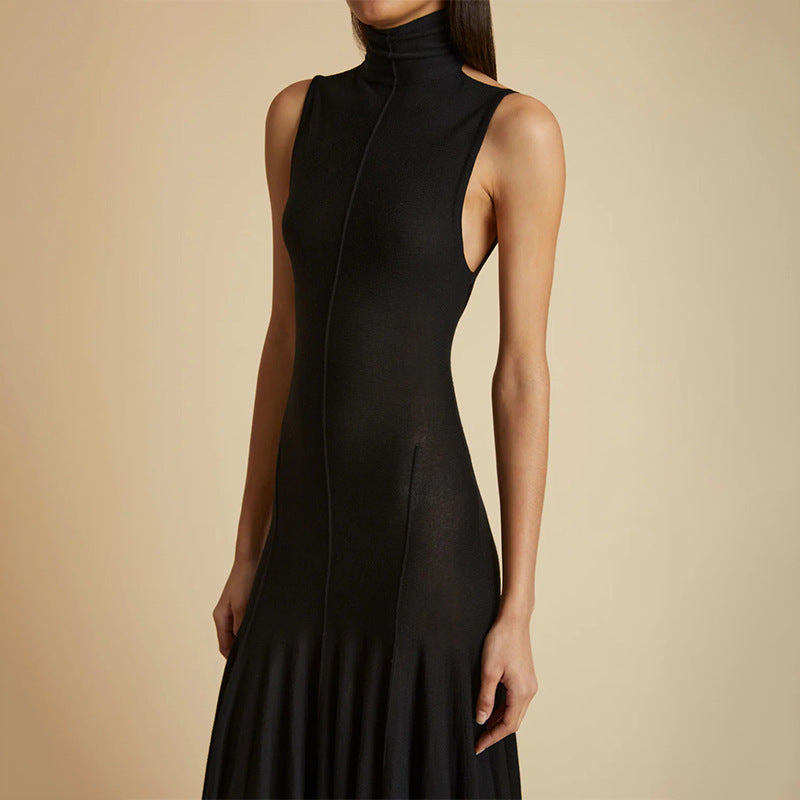 Slim-Fit Half Turtleneck Backless Dress - Elegant Women's Mini Dress