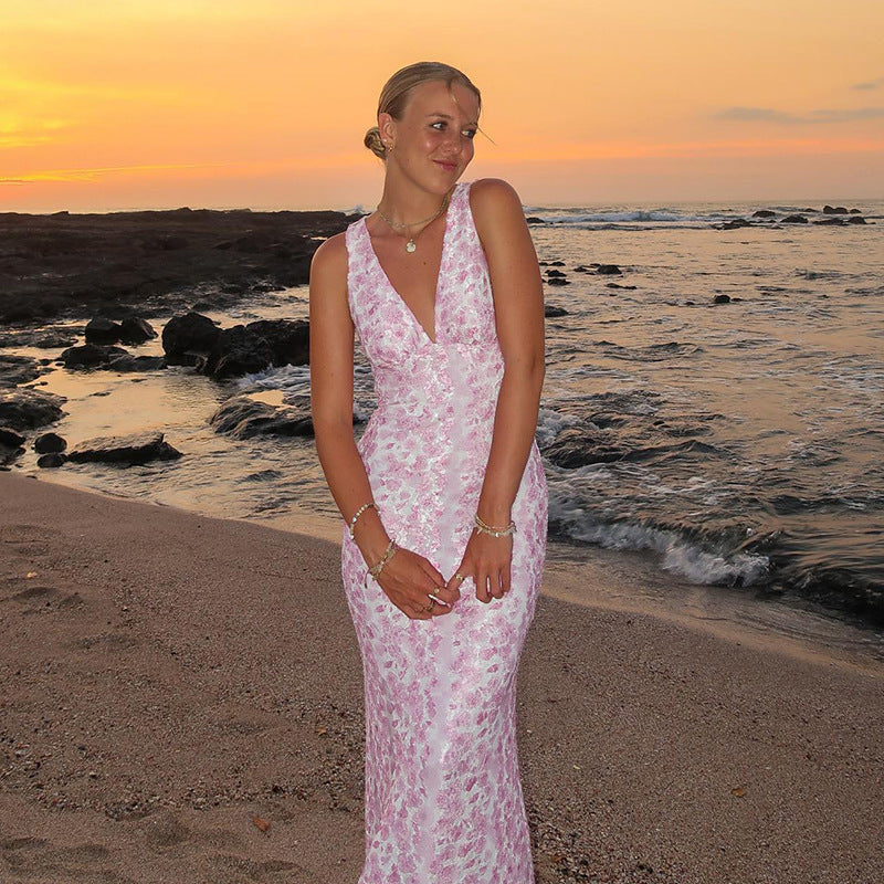 Women's Fashionable Temperament Texture V-neck Dress