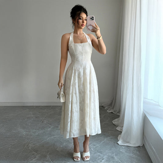 White Crochet Halter Maxi Dress - Beach Vacation Resort Wear