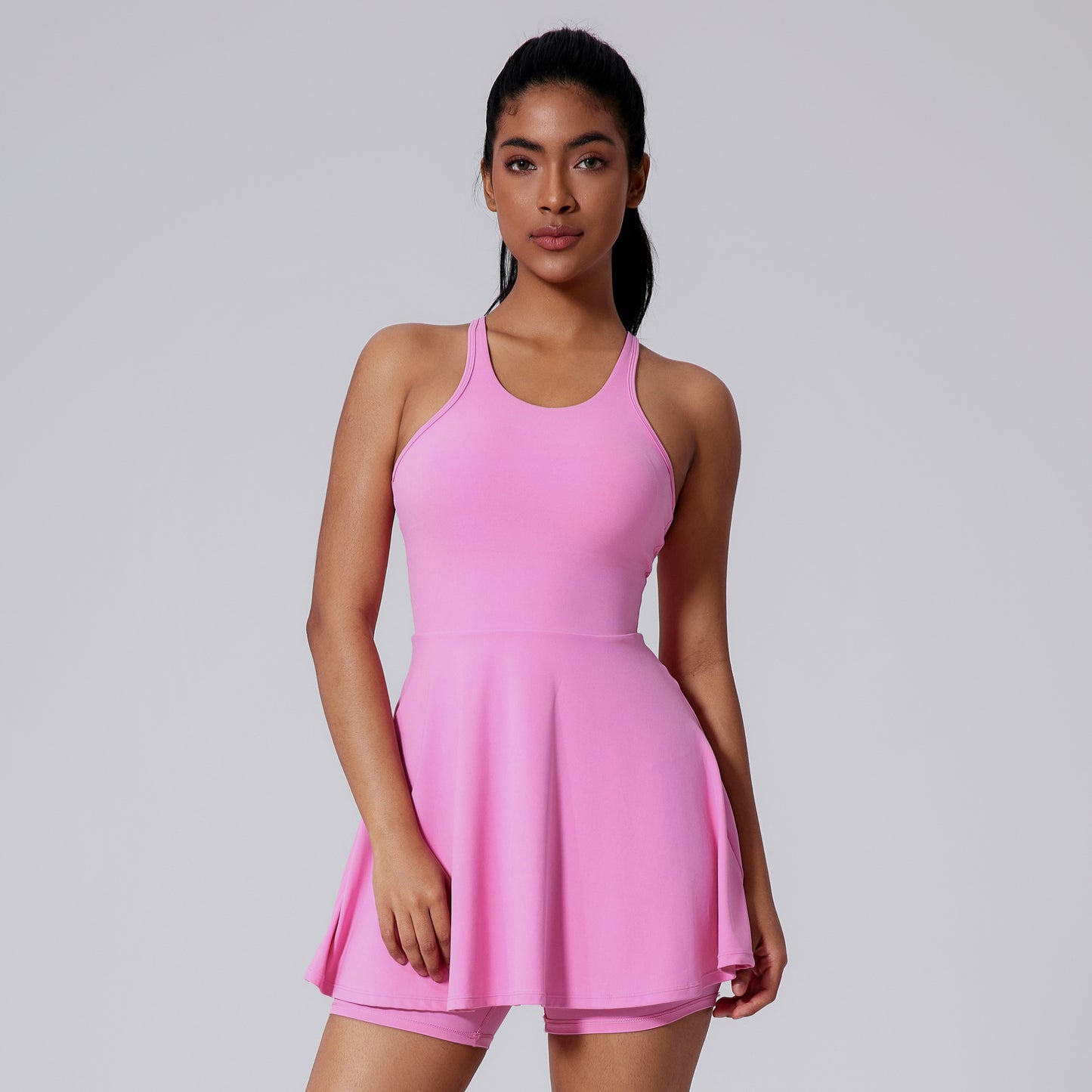 V-Back Yoga Dress with Built-in Shorts