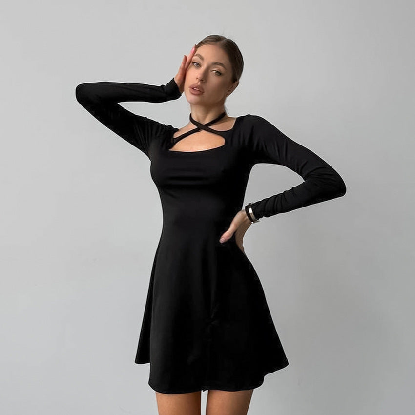 Lace-up Black Dress - Dari Dress