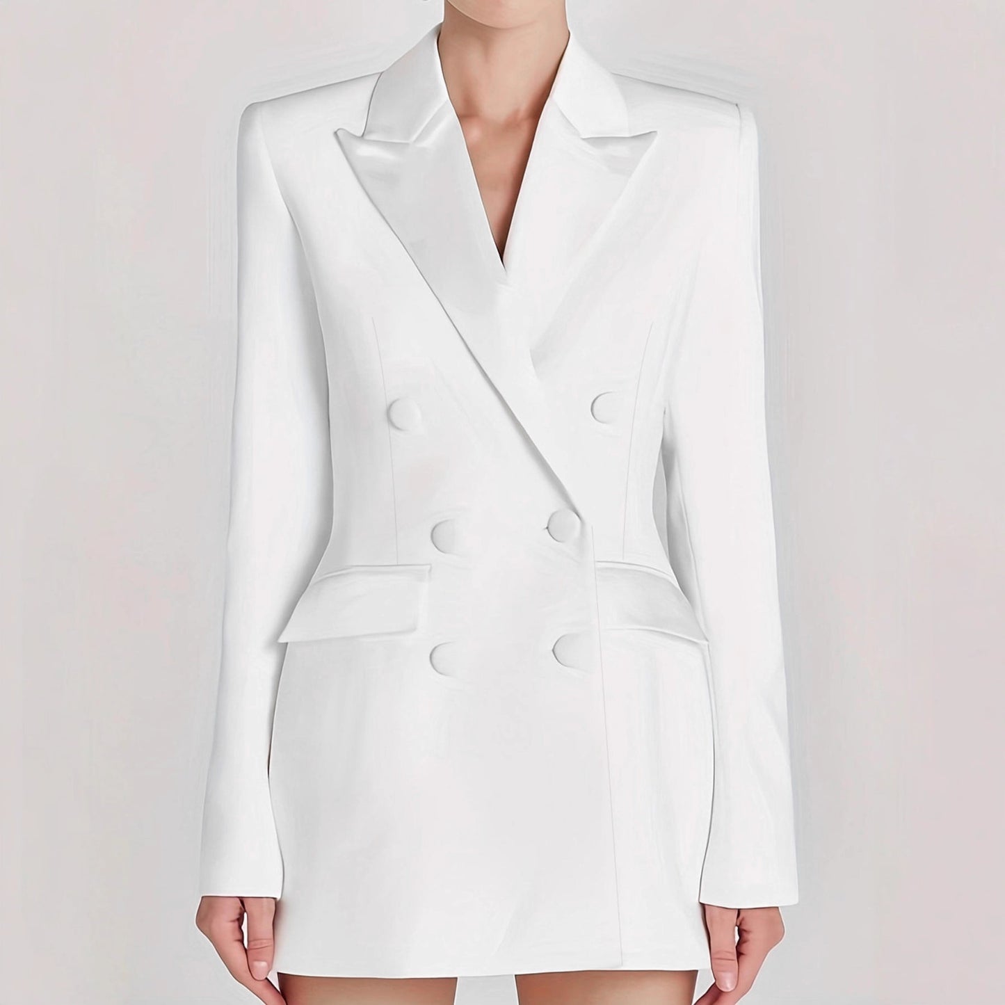 Luxury White Satin Blazer Dress - Premium Evening Coat Dress
