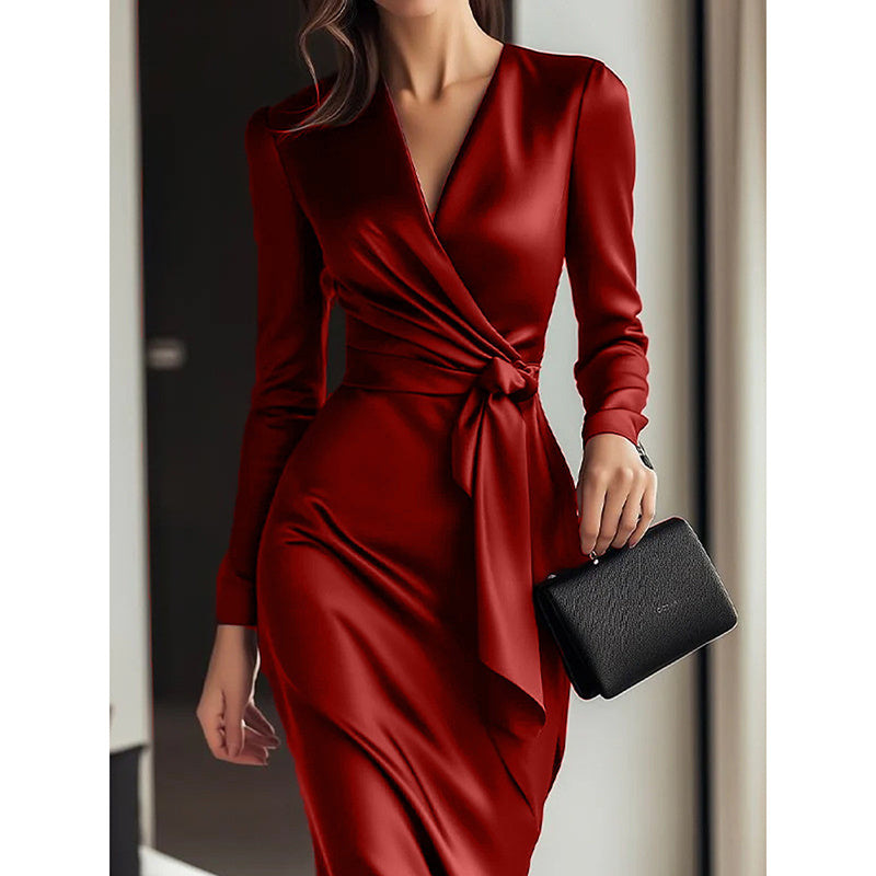 Burgundy Satin - Midi Dress