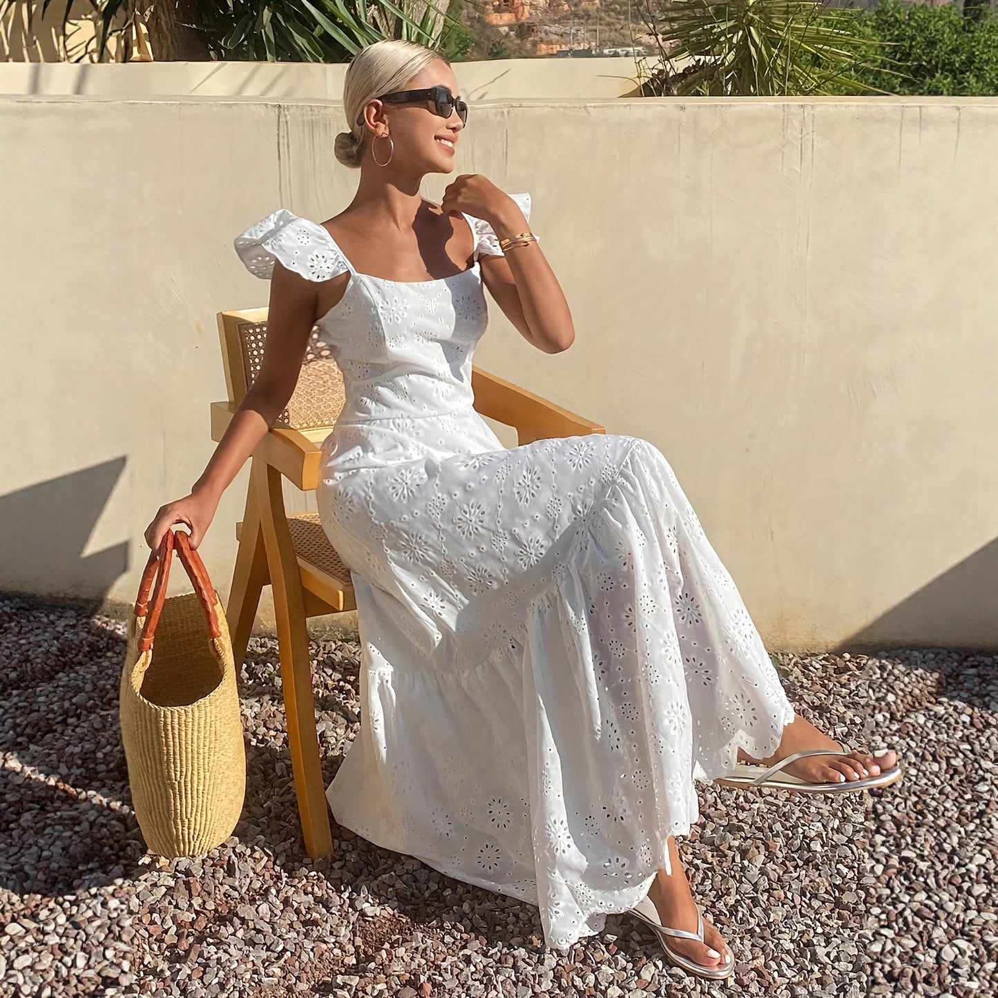 French Style Cutout Sling Maxi Dress - Elegant Long Dress