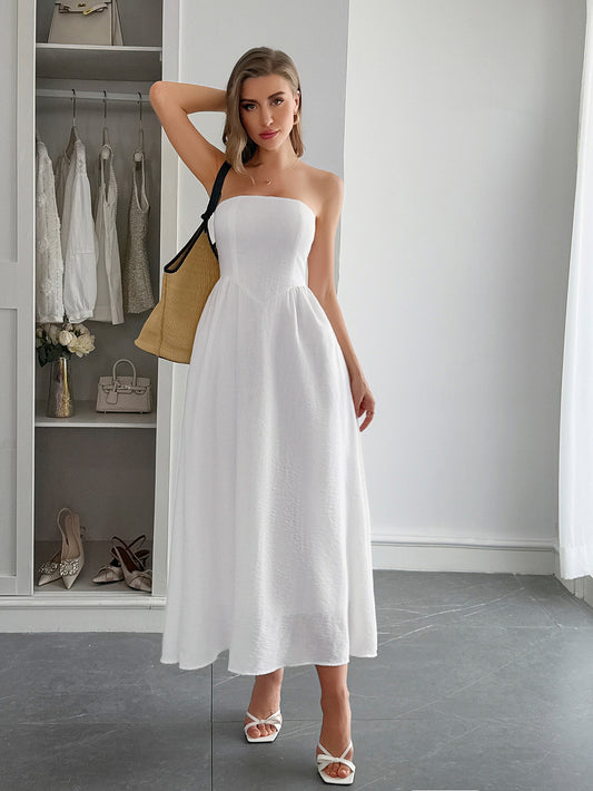 High Waist Tube Top Dress - Elegant Strapless Mini
