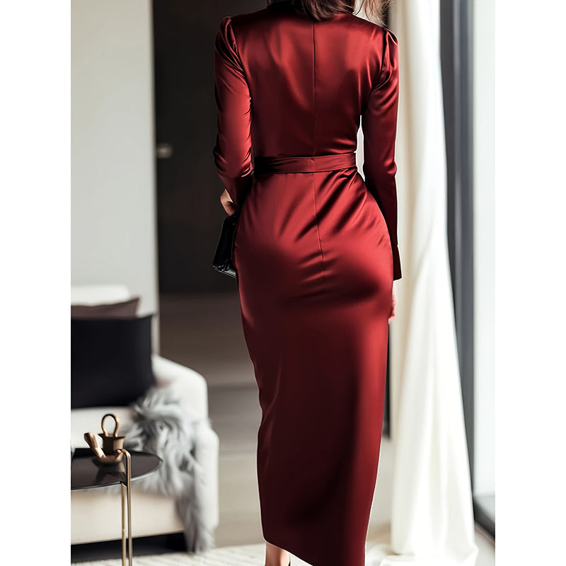 Burgundy Satin - Midi Dress