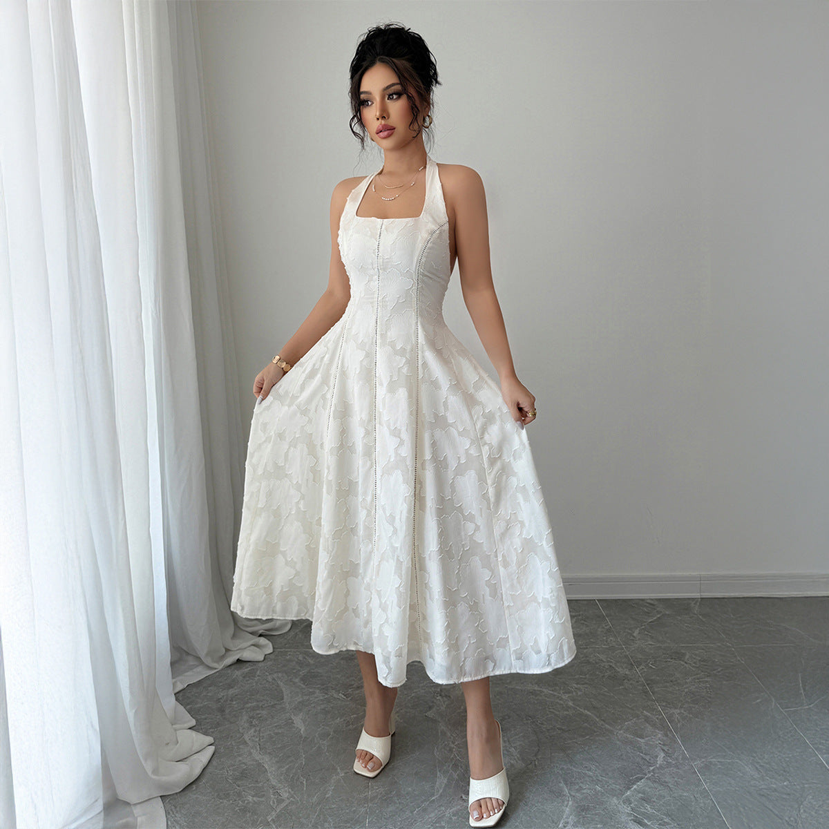 White Crochet Halter Maxi Dress - Beach Vacation Resort Wear