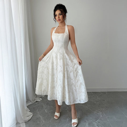 White Crochet Halter Maxi Dress - Beach Vacation Resort Wear