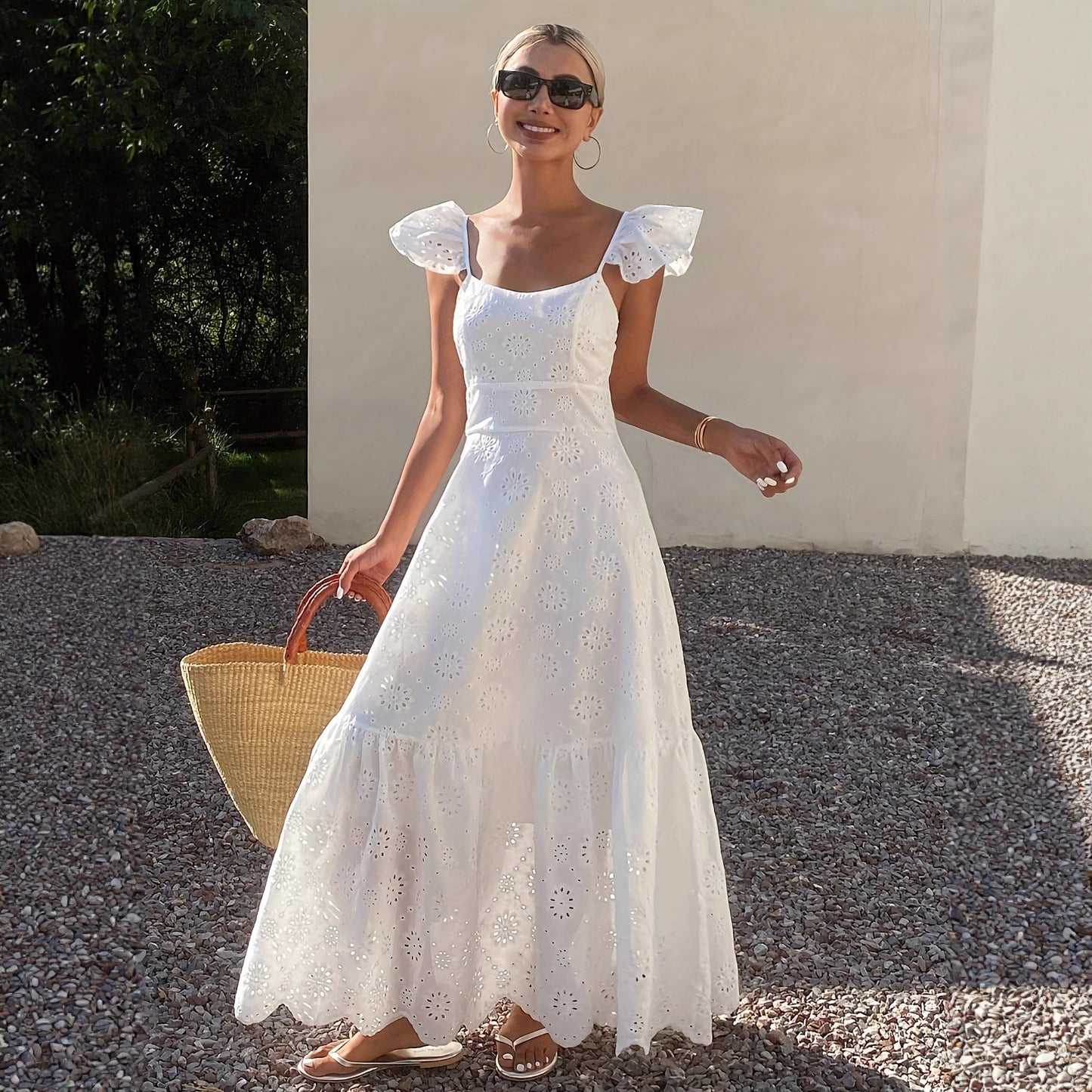 French Style Cutout Sling Maxi Dress - Elegant Long Dress