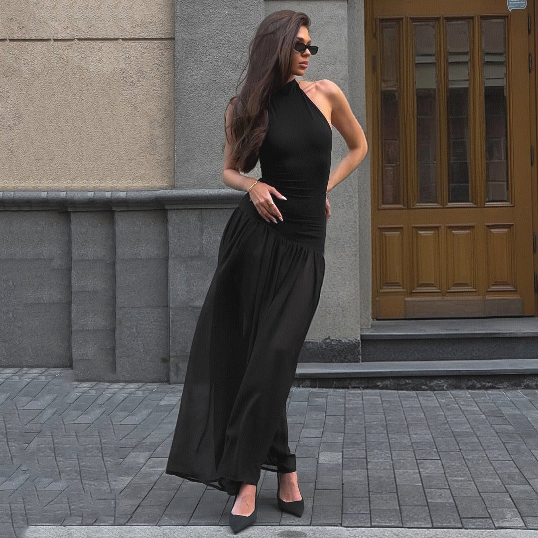 Black Halter Backless Maxi Dress - Elegant Evening Wear