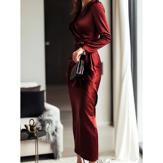 Burgundy Satin - Midi Dress