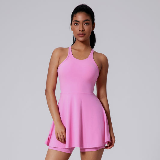 V-Back Yoga Dress with Built-in Shorts