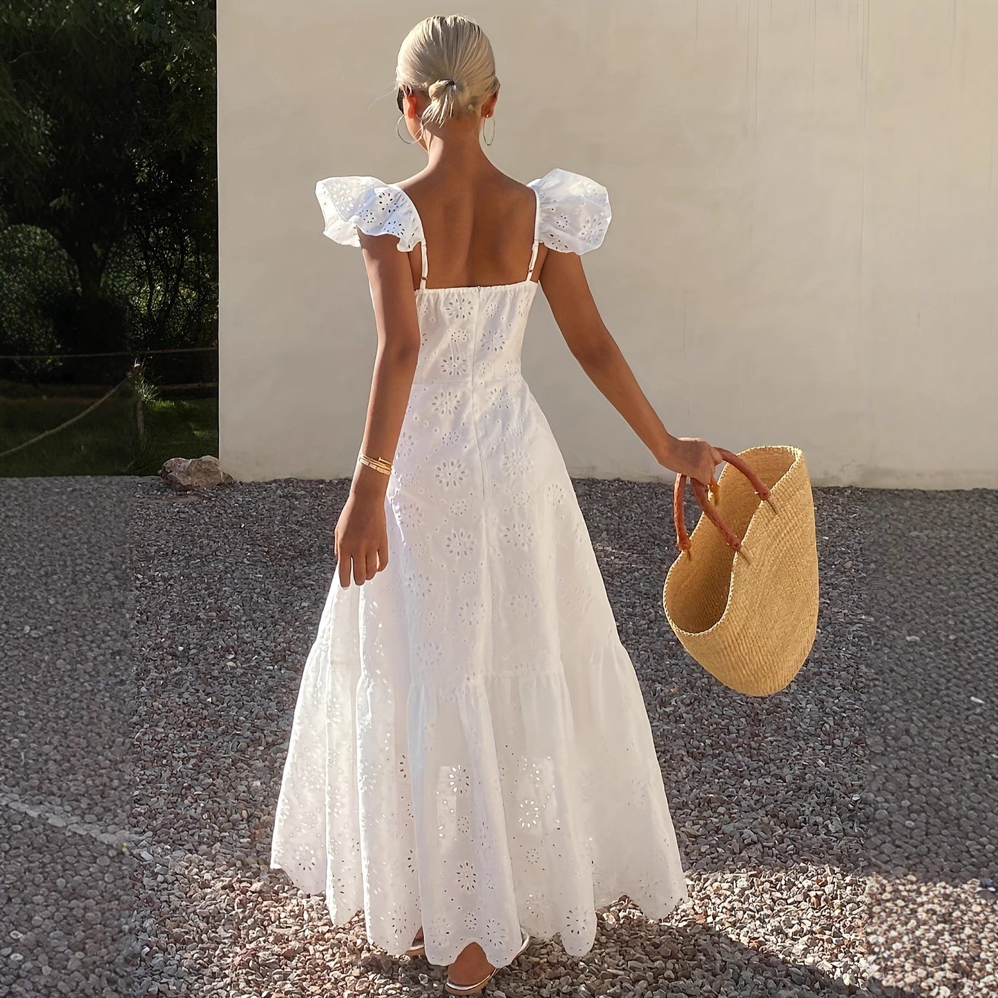 French Style Cutout Sling Maxi Dress - Elegant Long Dress